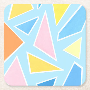 Pastel Triangles on Pale Blue Square Paper Coaster