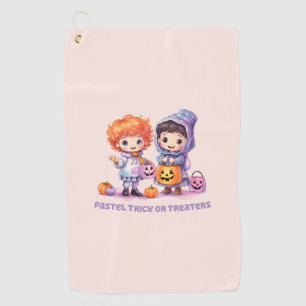 Pastel Trick or Treaters - Cartoon Boy and Girl Golf Towel