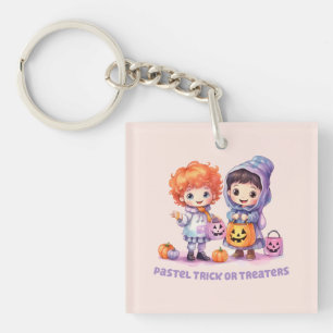 Pastel Trick or Treaters - Cartoon Boy and Girl Key Ring