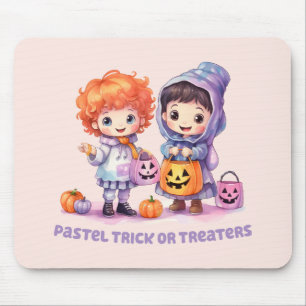 Pastel Trick or Treaters - Cartoon Boy and Girl Mouse Mat