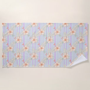 Pastel Tropic Stripe Floral Beach Towel