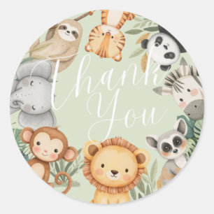 Pastel Tropical baby shower Jungle Safari Animals Classic Round Sticker