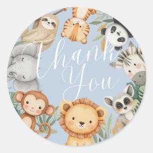 Pastel Tropical baby shower Jungle Safari Animals Classic Round Sticker