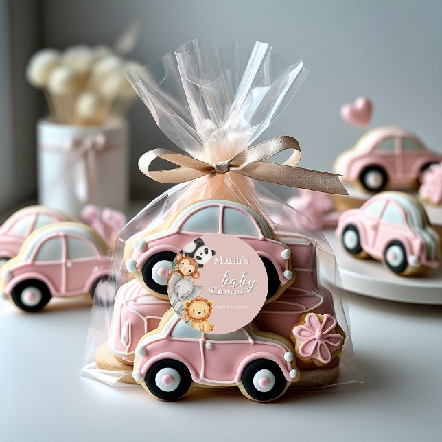 Pastel Tropical Baby Shower Jungle Safari Animals  Classic Round Sticker (Creator Uploaded)