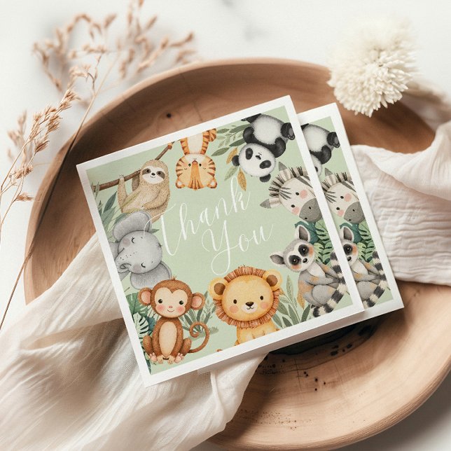 Pastel Tropical baby shower Jungle Safari Animals  Napkin (Creator Uploaded)
