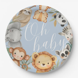 Pastel Tropical baby shower Jungle Safari Animals Paper Plate