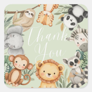 Pastel Tropical baby shower Jungle Safari Animals  Square Sticker
