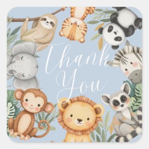 Pastel Tropical baby shower Jungle Safari Animals  Square Sticker
