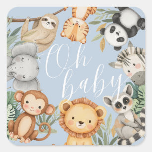 Pastel Tropical baby shower Jungle Safari Animals Square Sticker