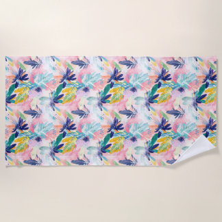 Pastel Tropical Floral Beach Towel 