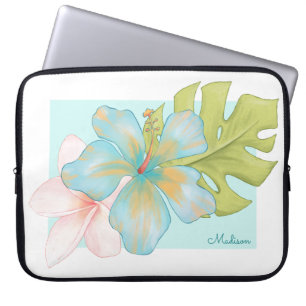 Pastel Tropical Floral Bouquet with Name Laptop Sleeve