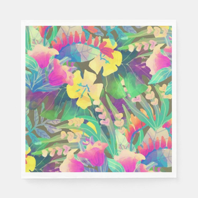 Pastel Tropical Flowers Napkin (Front)