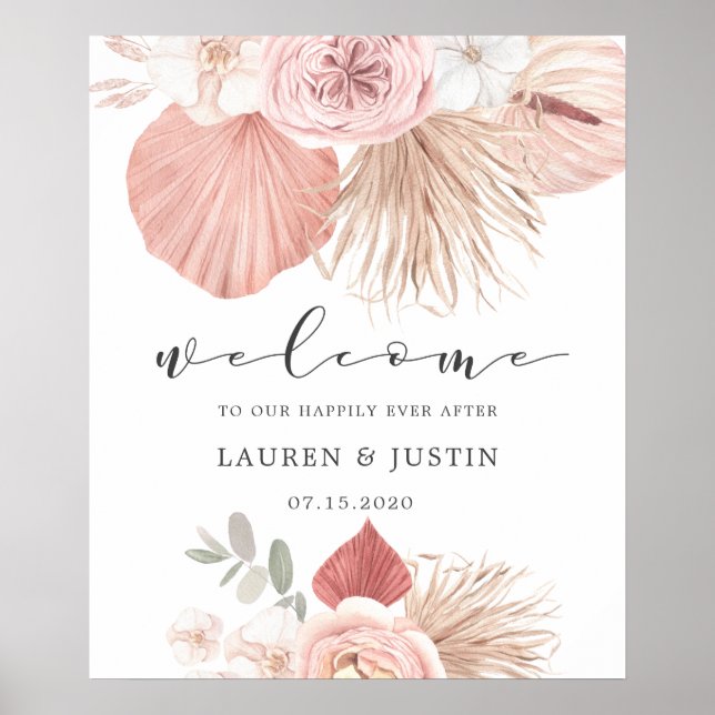 Pastel Tropical Foliage Bohemian Wedding Welcome Poster (Front)