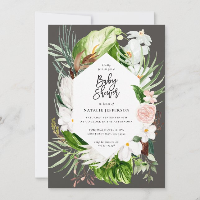 Pastel tropical+ gold geometric baby shower invite (Front)