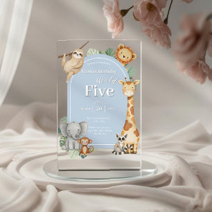 Pastel Tropical Jungle Safari Animals birthday Acrylic Invitations