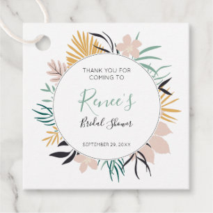 Pastel Tropical Leaves and Flowers Bridal Shower Favour Tags