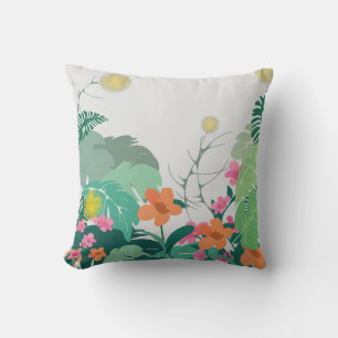 Pastel Tropical Leaves and Flowers Cushion
