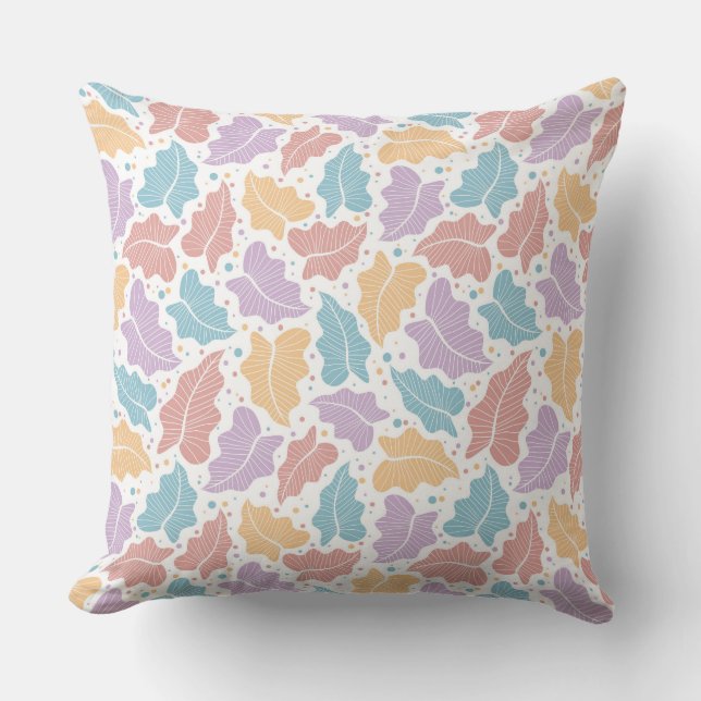 Pastel Tropical Leaves Throw Pillow (Front)