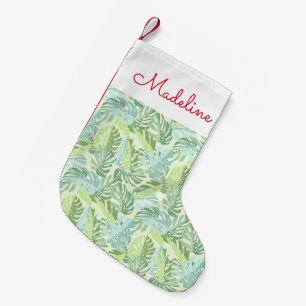 Pastel Tropical Palm Leaves   Add Your Name Small Christmas Stocking