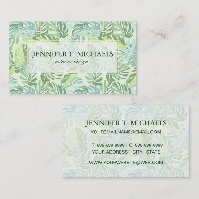 Pastel Tropical Palm Leaves Business Card (Front/Back)
