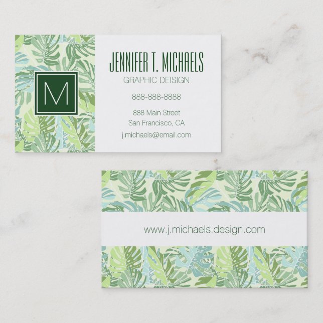 Pastel Tropical Palm Leaves Business Card (Front/Back)