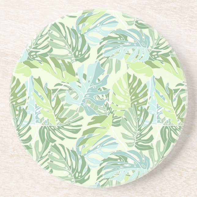Pastel Tropical Palm Leaves Coaster (Front)