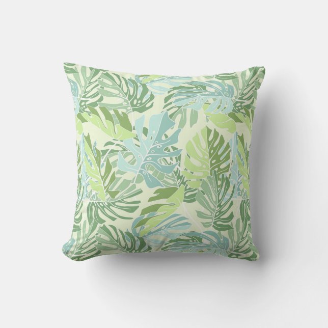 Pastel Tropical Palm Leaves Cushion (Front)