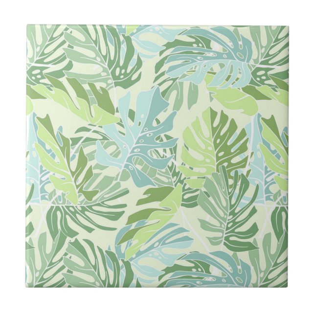 Pastel Tropical Palm Leaves Tile (Front)