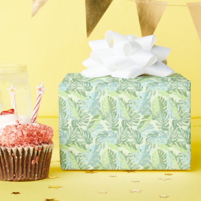 Pastel Tropical Palm Leaves Wrapping Paper (Birthday Party)