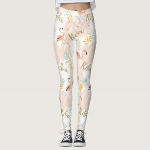 Pastel Tropical Pink Flamingo Pattern Leggings