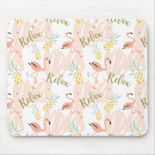 Pastel Tropical Pink Flamingo Pattern Mouse Mat