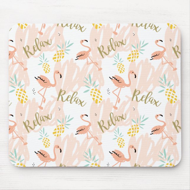 Pastel Tropical Pink Flamingo Pattern Mouse Mat (Front)