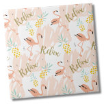 Pastel Tropical Pink Flamingo Pattern Tile<br><div class="desc">Cute little blush pink flamingo print with ‘relax’ written in faux gold lettering along with cute little yellow pineapples. Whether you want to use this tile as a little coaster or trivet for a drink or plate... or you want to go big with a kitchen backsplash, or bathroom tile, is...</div>