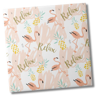 Pastel Tropical Pink Flamingo Pattern Tile