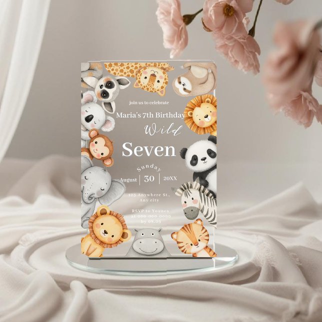 Pastel Tropical Wild Jungle Safari Animals  Acrylic Invitations (Creator Uploaded)