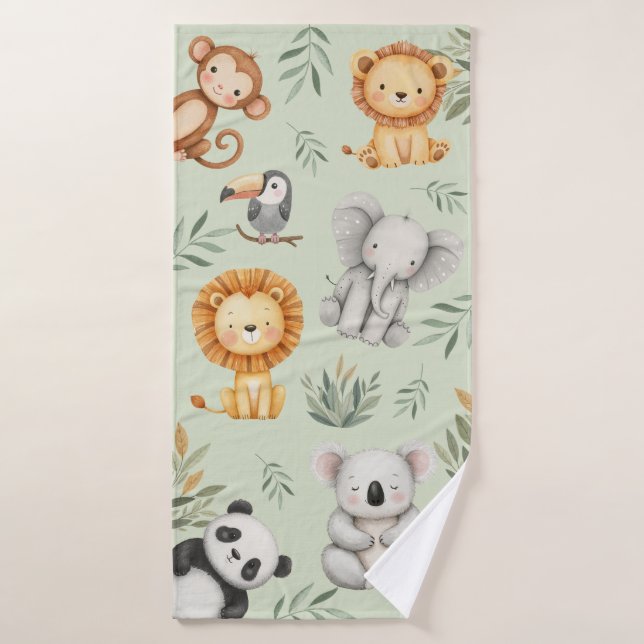 Pastel Tropical Wild  Jungle Safari Animals  Bath Towel (Bath Towel)