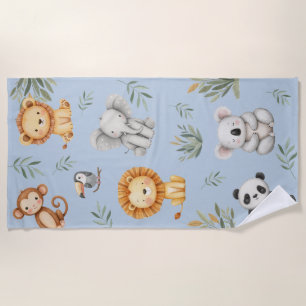 Pastel Tropical Wild  Jungle Safari Animals  Beach Towel