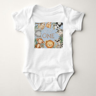 Pastel Tropical Wild One Jungle Safari Animals Baby Bodysuit