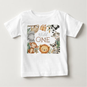 Pastel Tropical Wild One Jungle Safari Animals Baby T-Shirt