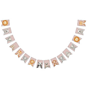 Pastel Tropical Wild One Jungle Safari Animals  Bunting
