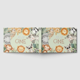 Pastel Tropical Wild One Jungle Safari Animals  Guest Book