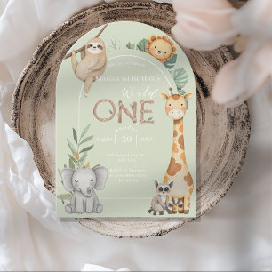 pastel Tropical Wild One Jungle Safari Animals  Invitation