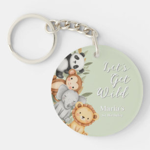 Pastel Tropical Wild One Jungle Safari Animals  Key Ring