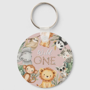 Pastel Tropical Wild One Jungle Safari Animals  Key Ring
