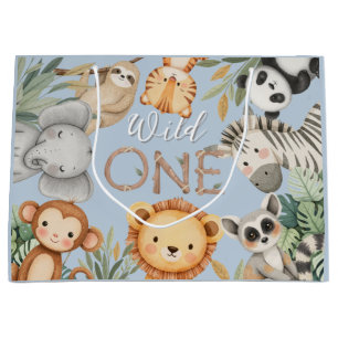 Pastel Tropical Wild One Jungle Safari Animals Large Gift Bag