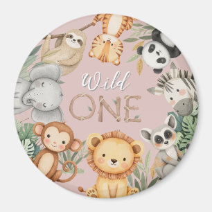 Pastel Tropical Wild One Jungle Safari Animals Magnet