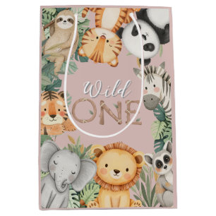 Pastel Tropical Wild One Jungle Safari Animals  Medium Gift Bag