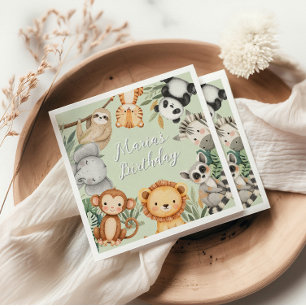 Pastel Tropical Wild One Jungle Safari Animals  Napkin