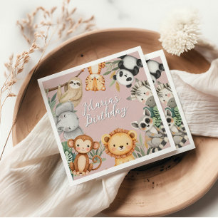 Pastel Tropical Wild One Jungle Safari Animals  Napkin