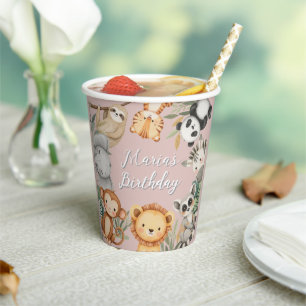 Pastel Tropical Wild One Jungle Safari Animals Paper Cups